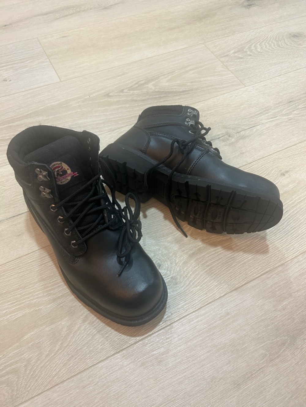 Black Lace-Up steel toe Work Boots with Logo Patch